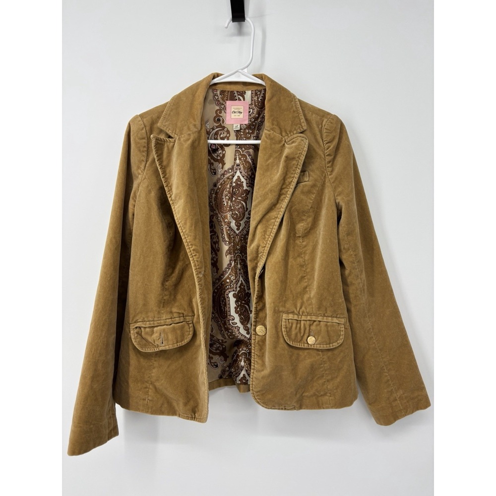 Vintage Y2K Old Navy Tan Velvet‎ Blazer Jacket Tan Paisley Lined Size Medium